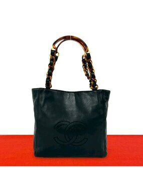 Chanel CC Logo Lambskin Leather Chain Handbag Black